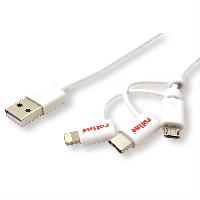 Roline USB 2.0 Sync- & Ladekabel USB Typ A Stecker auf Lightning/USB Typ C/USB Micro B Stecker weiß 1 m