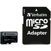 Verbatim Micro SD Card 64 GB SDXC PRO UHS-I Class 10 inkl. Adapter (1)